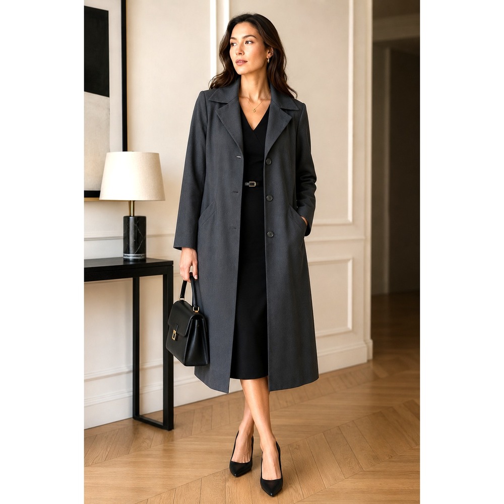 AGNES B Charcoal‎ Wide Collar Coat Size 6-8  Lined Pockets Quiet Luxury France